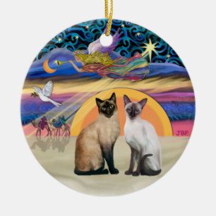 Adorno De Cerámica Estrella de Navidad - Dos gatos siameses