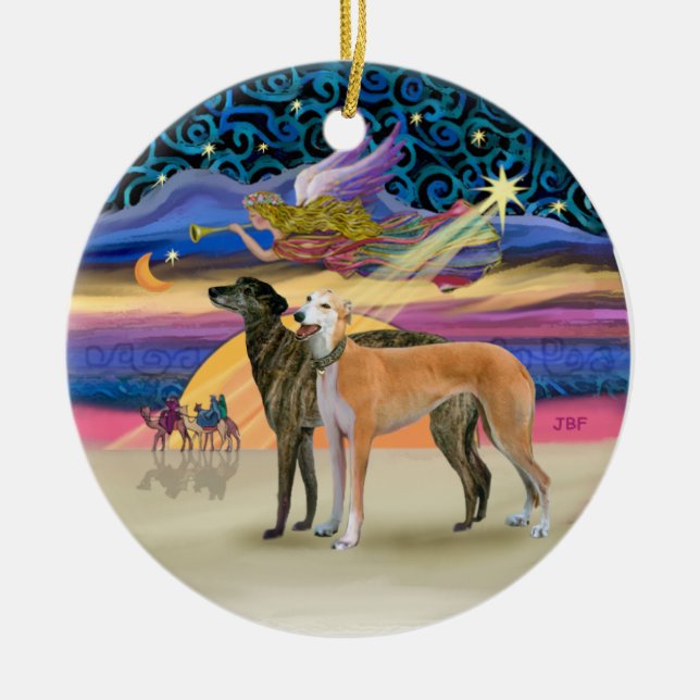 Adorno De Cerámica Estrella de Navidad - Dos Greyhounds (Frente)