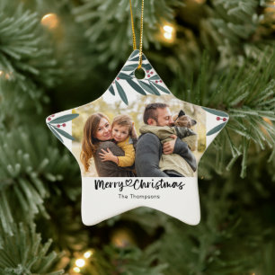 Adorno De Cerámica Estrella de Navidad Foto Personalizada Familia