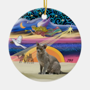 Adorno De Cerámica Estrella de Navidad - gato azul ruso