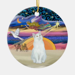 Adorno De Cerámica Estrella de Navidad - gato blanco (SH americano)
