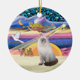 Adorno De Cerámica Estrella de Navidad - gato de muñeco de crema azul