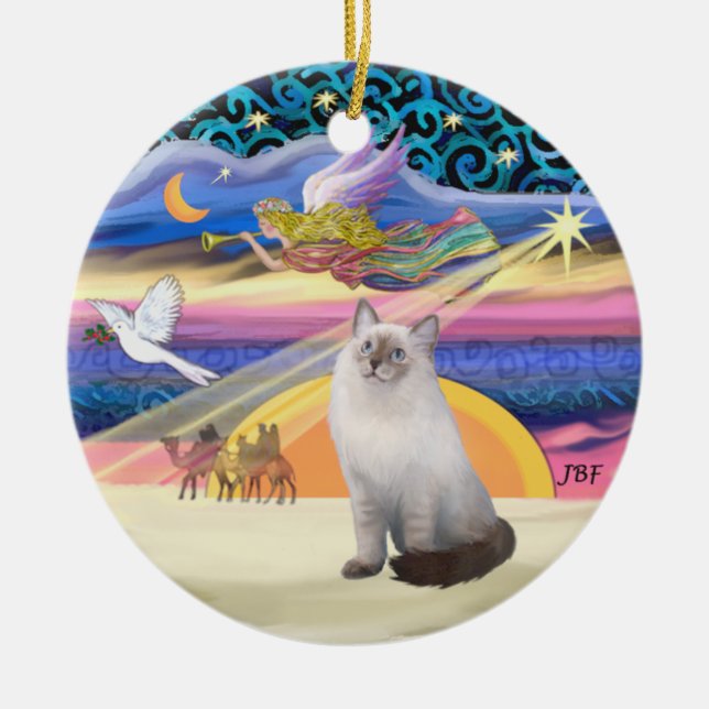 Adorno De Cerámica Estrella de Navidad - gato de muñeco de crema azul (Frente)