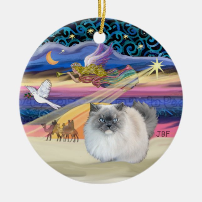 Adorno De Cerámica Estrella de Navidad - gato del Himalaya del humo a (Frente)