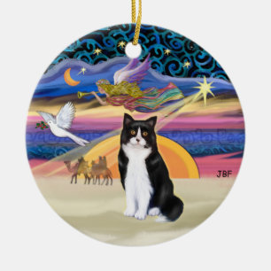 Adorno De Cerámica Estrella de Navidad - Gato esmoquin negro y blanco