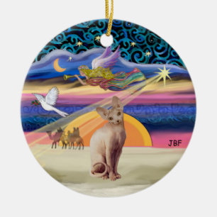 Adorno De Cerámica Estrella de Navidad - gato Sphynx (gaucho)