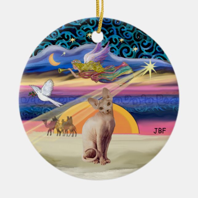 Adorno De Cerámica Estrella de Navidad - gato Sphynx (gaucho) (Frente)