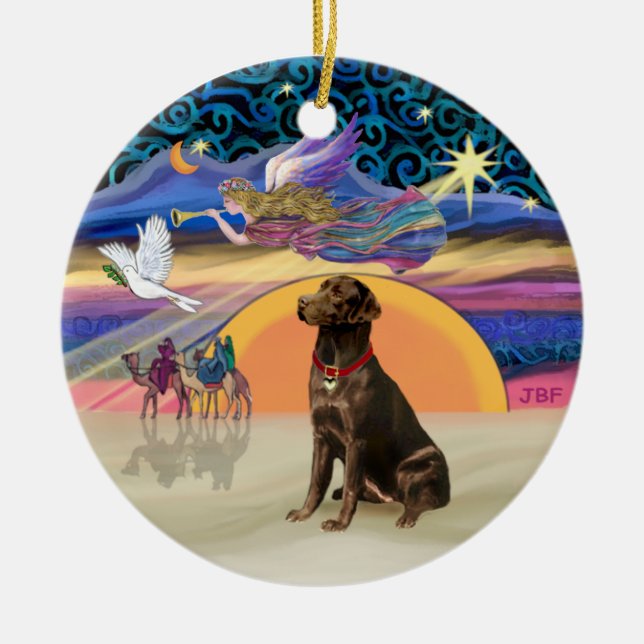 Adorno De Cerámica Estrella de Navidad - Labrador de chocolate (Frente)