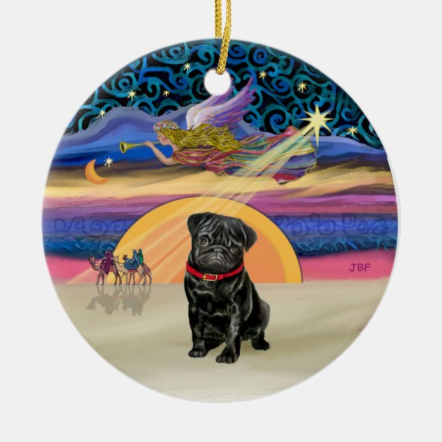 Adorno De Cerámica Estrella de Navidad - Negro Pug (Frente)