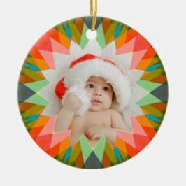 Adorno De Cerámica Estrella de Navidad personalizada rosa verde Foto 
