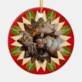 Adorno De Cerámica Estrella de Navidad Roja Verde Personalizada Regal
