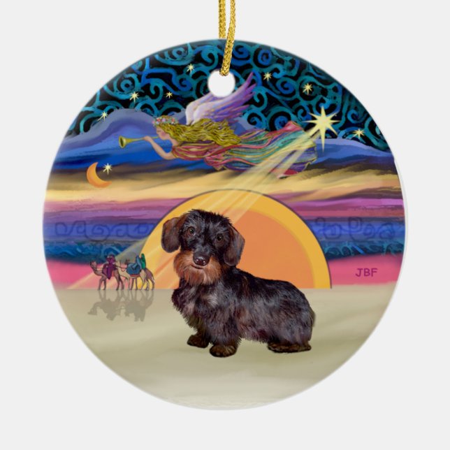 Adorno De Cerámica Estrella de Navidad - Wire Haired Dachshund (Frente)