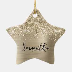 Adorno De Cerámica Estrella de nombre glam Glittery Pale Gold