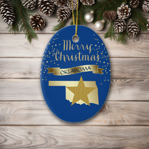 Adorno De Cerámica Estrella de Oklahoma de Oro Azul