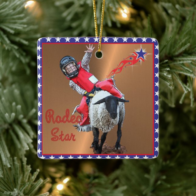 Adorno De Cerámica Estrella de Rodeo Occidental Mutton Busting Kid (Árbol)
