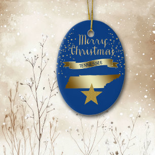 Adorno De Cerámica Estrella de Tennessee Oro Azul