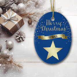 Adorno De Cerámica Estrella de Texas Blue Gold