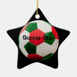 Adorno De Cerámica Estrella del fútbol, colores del Navidad, ornament