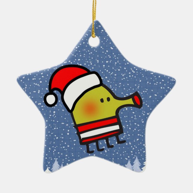 Adorno De Cerámica Estrella del navidad del salto del Doodle (Frente)