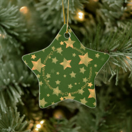 Adorno De Cerámica Estrella dorada verde elegante Minimalista Christm