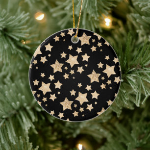 Adorno De Cerámica Estrella estrella de oro Navidad negro de vacacion