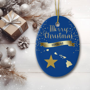 Adorno De Cerámica Estrella Hawái de Oro Azul