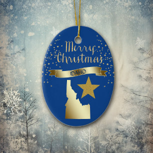Adorno De Cerámica Estrella Idaho de Oro Azul