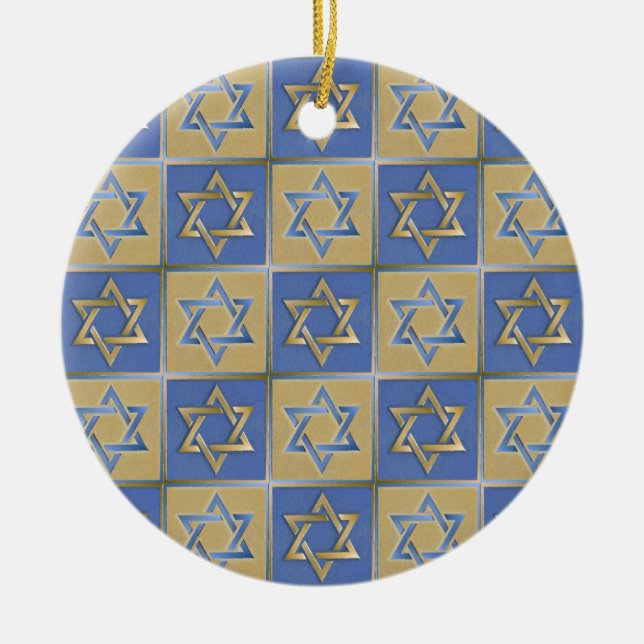 Adorno De Cerámica Estrella Judaica De David Metalizado Gold Blue (Frente)