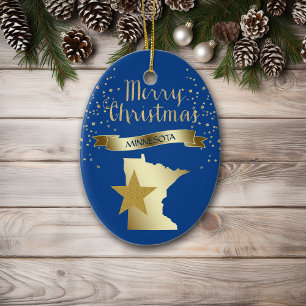 Adorno De Cerámica Estrella Minnesota de Oro Azul