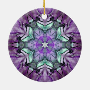 Adorno De Cerámica Estrella morada Verde azulada de flores negras Sno