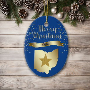 Adorno De Cerámica Estrella Ohio Oro Azul