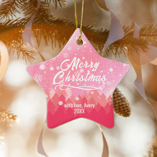 Adorno De Cerámica Estrella rosa de dos lados de Navidades pacíficos