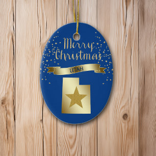 Adorno De Cerámica Estrella Utah de Oro Azul