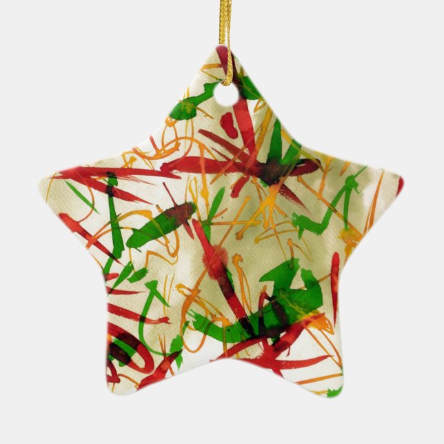 Adorno De Cerámica Estrella verde roja Ornamet del navidad (Atrás)