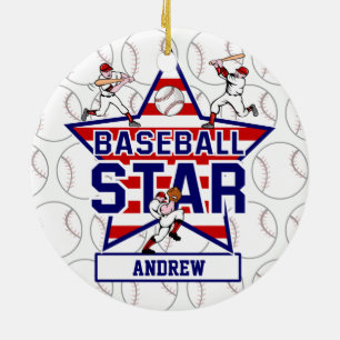 Adorno De Cerámica Estrella y rayas de béisbol personalizadas