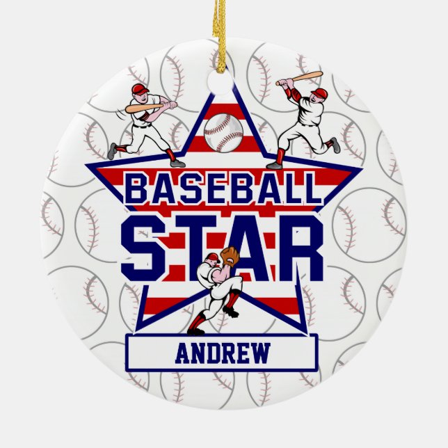 Adorno De Cerámica Estrella y rayas de béisbol personalizadas (Atrás)