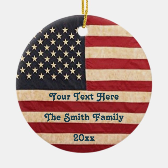 Adorno De Cerámica Estrellas antiguas y rayas Bandera estadounidense  (Frente)