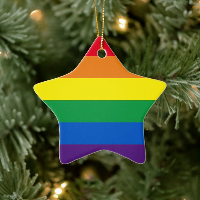 Adorno De Cerámica Estrellas de arco iris del orgullo LGBT Navidades  (Árbol)