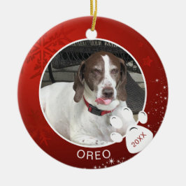 Adorno De Cerámica Estrellas de Copo de Nieve Rojo Huella de Perro Fo