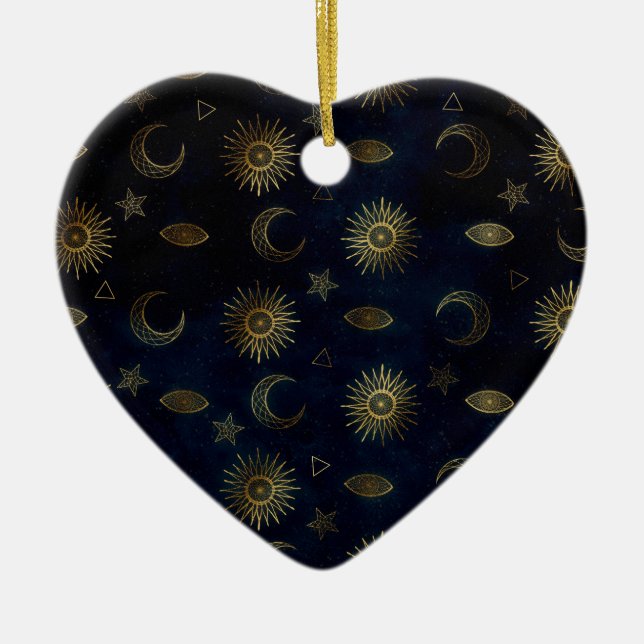 Adorno De Cerámica Estrellas de luna de oro azul celestial (Frente)