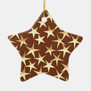 Adorno De Cerámica Estrellas de oro en marrón chocolate