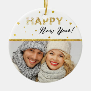 Adorno De Cerámica Estrellas de Oro - Feliz Año Nuevo