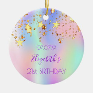 Adorno De Cerámica Estrellas de oro holográfico rosa púrpura de cumpl