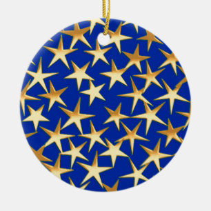 Adorno De Cerámica Estrellas de oro sobre azul cobalto