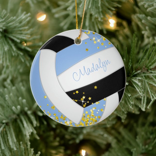 Adorno De Cerámica estrellas doradas de voleibol negro azul claro (Árbol)