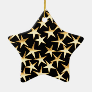 Adorno De Cerámica Estrellas doradas sobre fondo negro