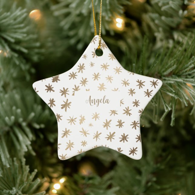 Adorno De Cerámica Estrellas metálicas con nombre - oro (Árbol)