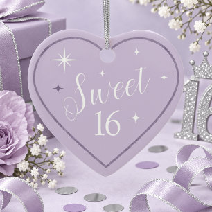 Adorno De Cerámica Estrellas minimalistas Dulces 16 Corazón Violeta I