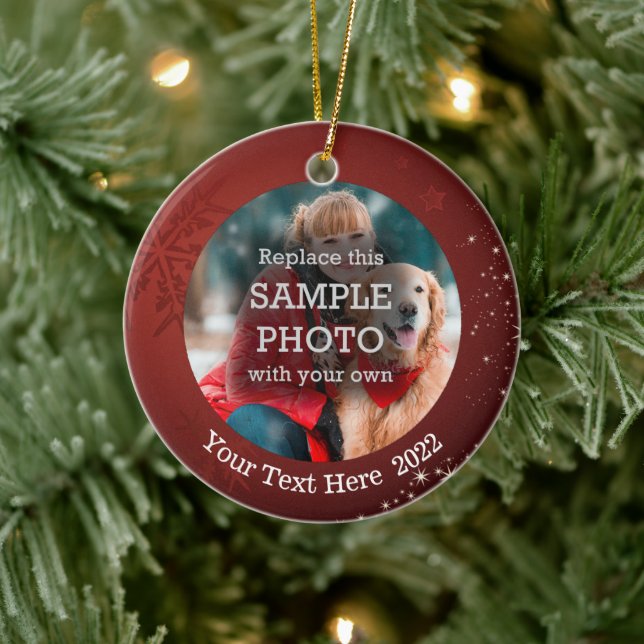 Adorno De Cerámica Estrellas modernas de copos de nieve rojos en 2 fo (Árbol)