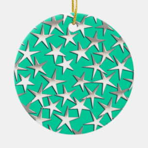 Adorno De Cerámica Estrellas plateadas de turquesa